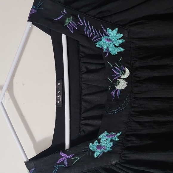 🟡Flower Flowy Blouse Black S - Picture 3 of 9